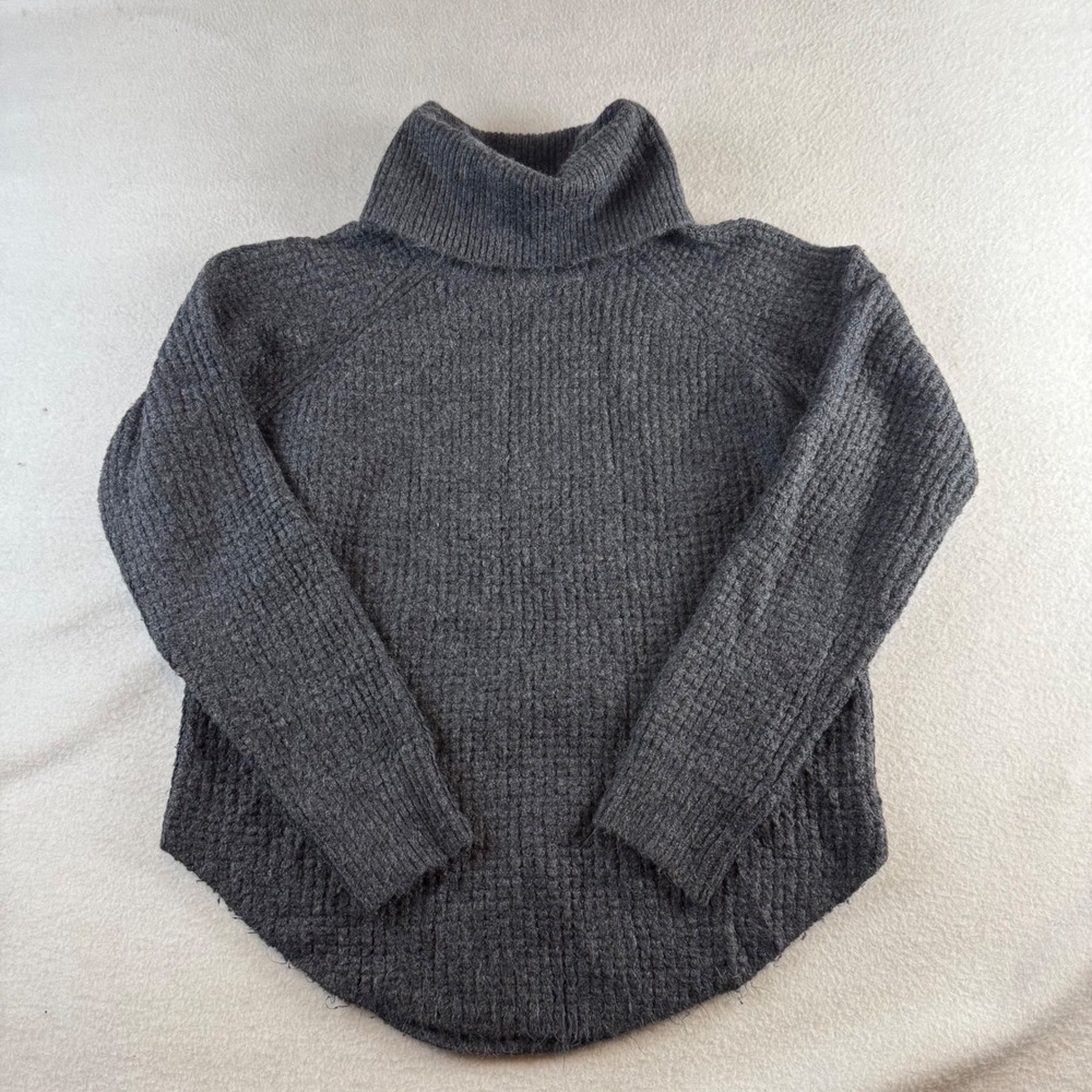 Kuhl Womens XS Gray Waffle Knit Turtleneck Sweater High Low Curved Hem Raglan